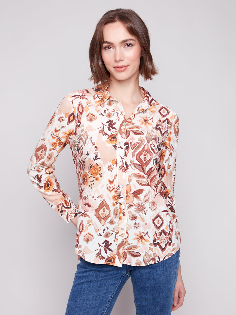 Charlie B Jacobean Button Up Blouse