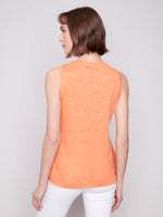 Charlie B Linen Papaya Tank Top With Front Seam