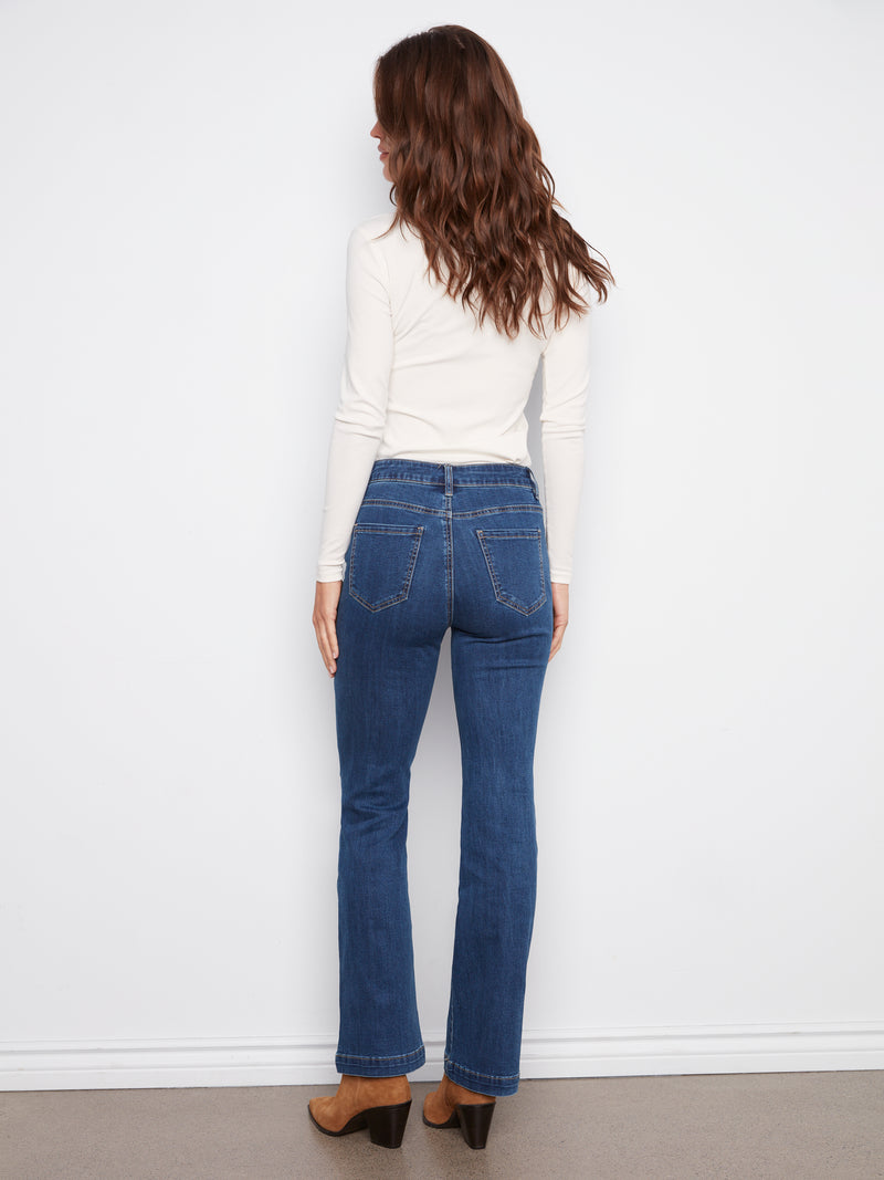 Charlie B Indigo Flare Jean With Pocket Button Detail