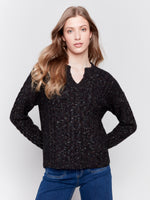 Charlie B Soft Knit V Neck Sweater Black