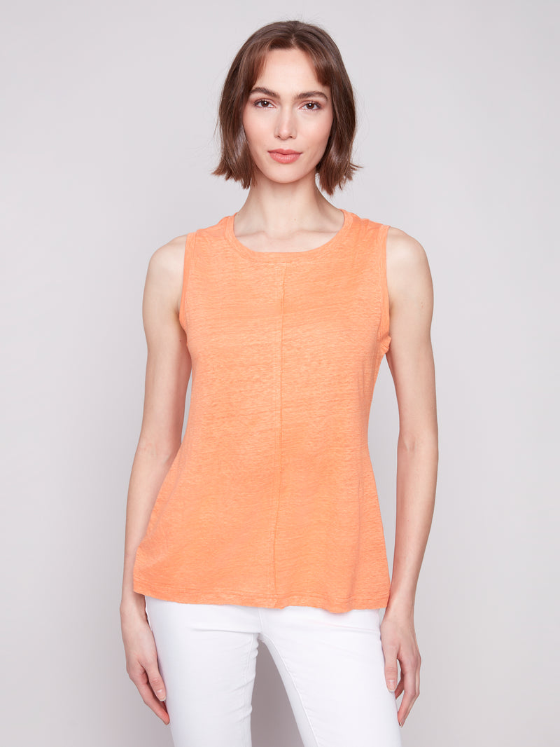 Charlie B Linen Papaya Tank Top With Front Seam