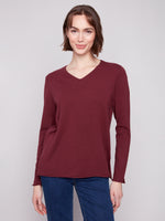 Charlie B Light Weight V Neck Sweater Cabernet