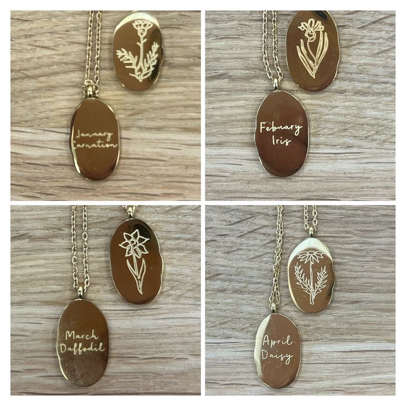 Engraved Flower Necklace With Month