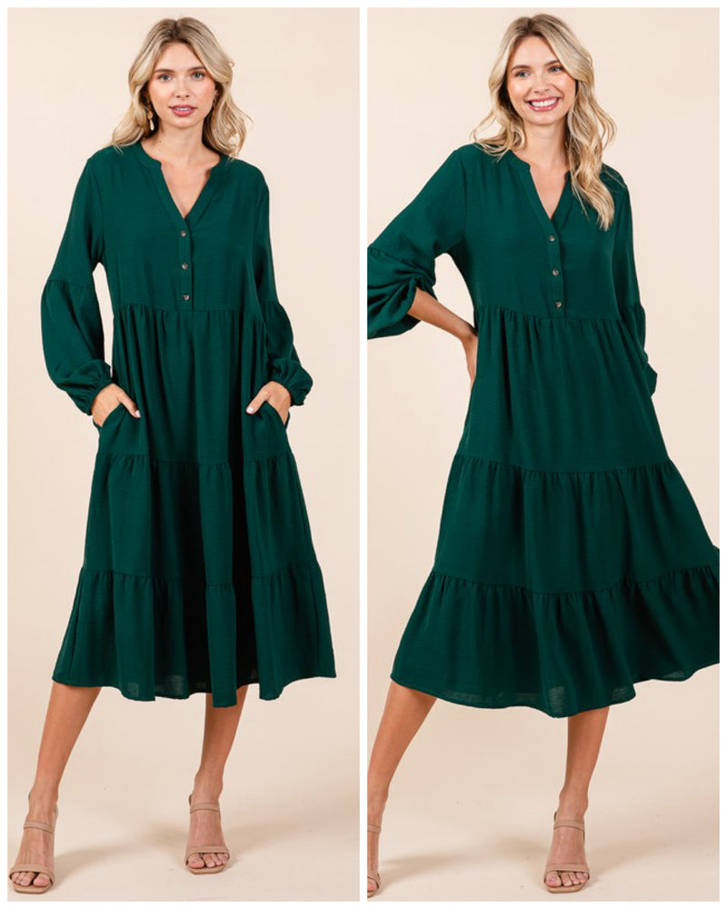 Forrest Green Midi Dress With Pockets