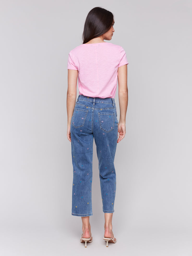 Charlie B Blue Flower Crop Denim Jeans