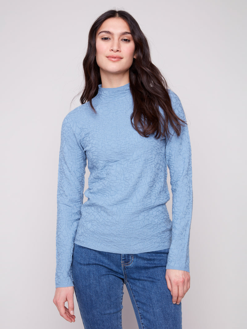 Charlie B Light Long Sleeve Textured Top Oxford Blue