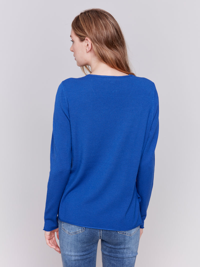 Charlie B Sapphire V Neck Light Weight Sweater