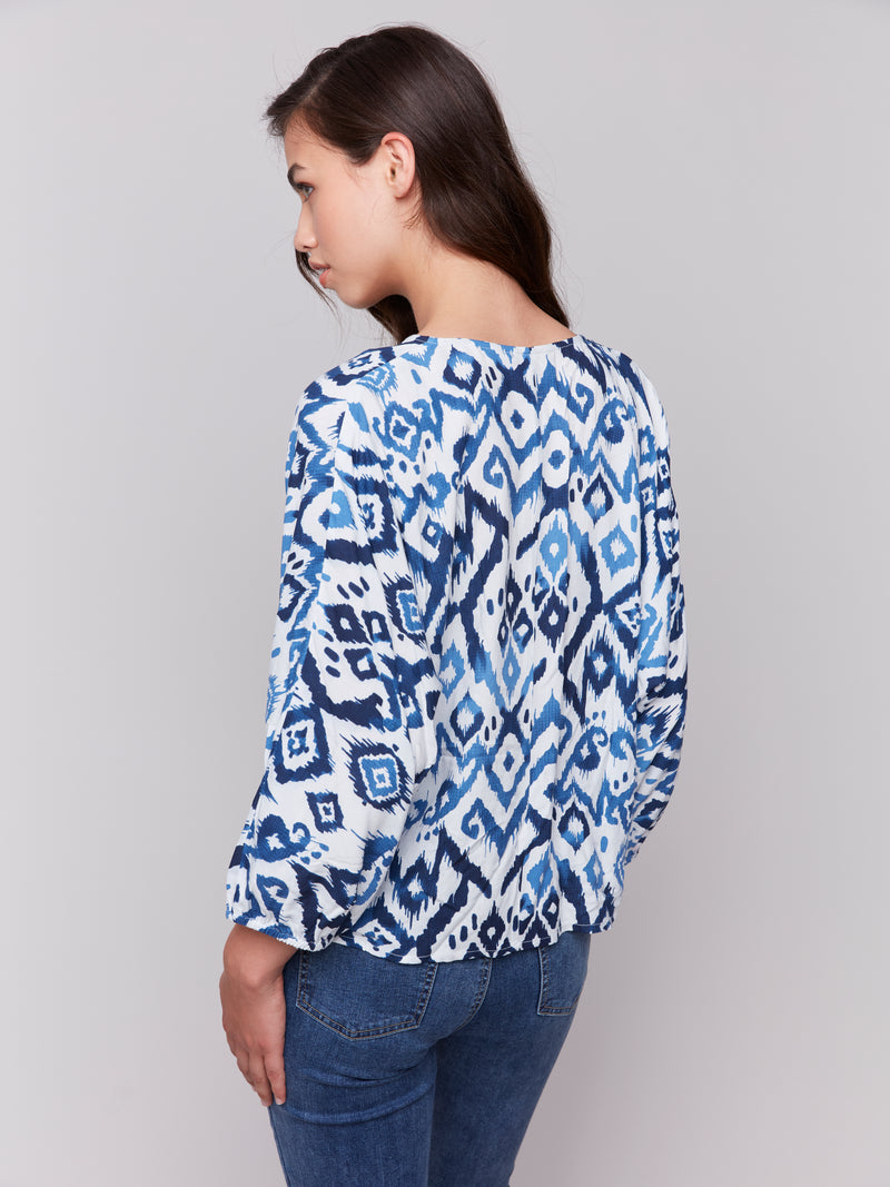 Charlie B Bat Sleeve Front Tie Blouse Ikat