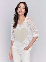 Charlie B White Fishnet Top With Gold Heart