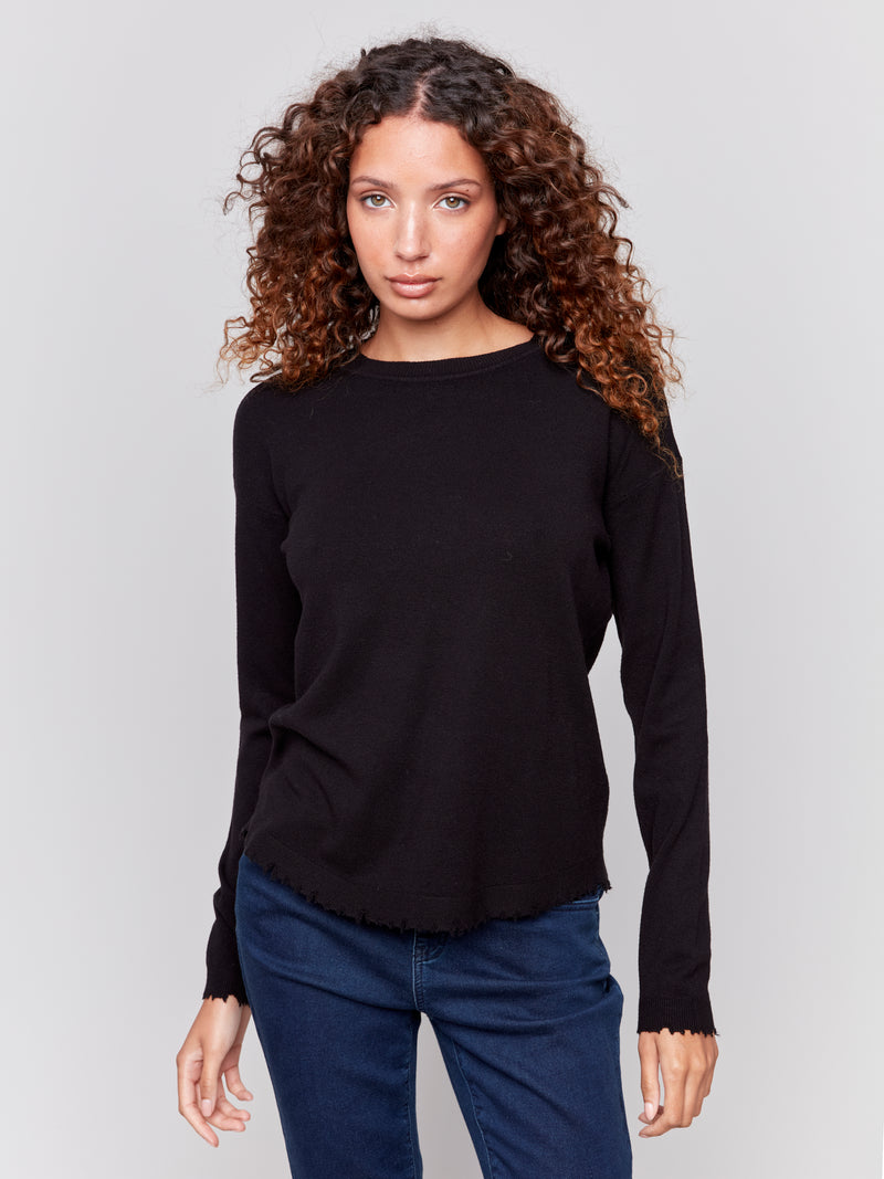 Charlie B Sweater Black Distressed Hem