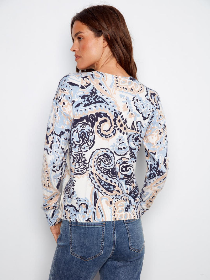 Charlie B Drop Shoulder Longsleeve Sweater With Side Buttons Rococo print
