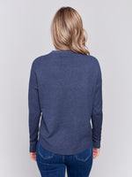 Charlie B Navy Knit Sweater With Removable Cowl Neck Scarf