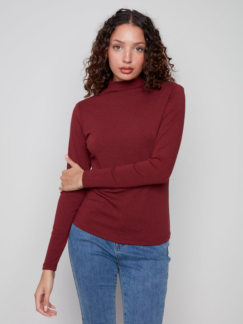 Charlie B Long Sleeve Mock Neck Cabernet