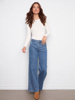 Charlie B Wide Leg Blue Denim Jean With Slash Pockets