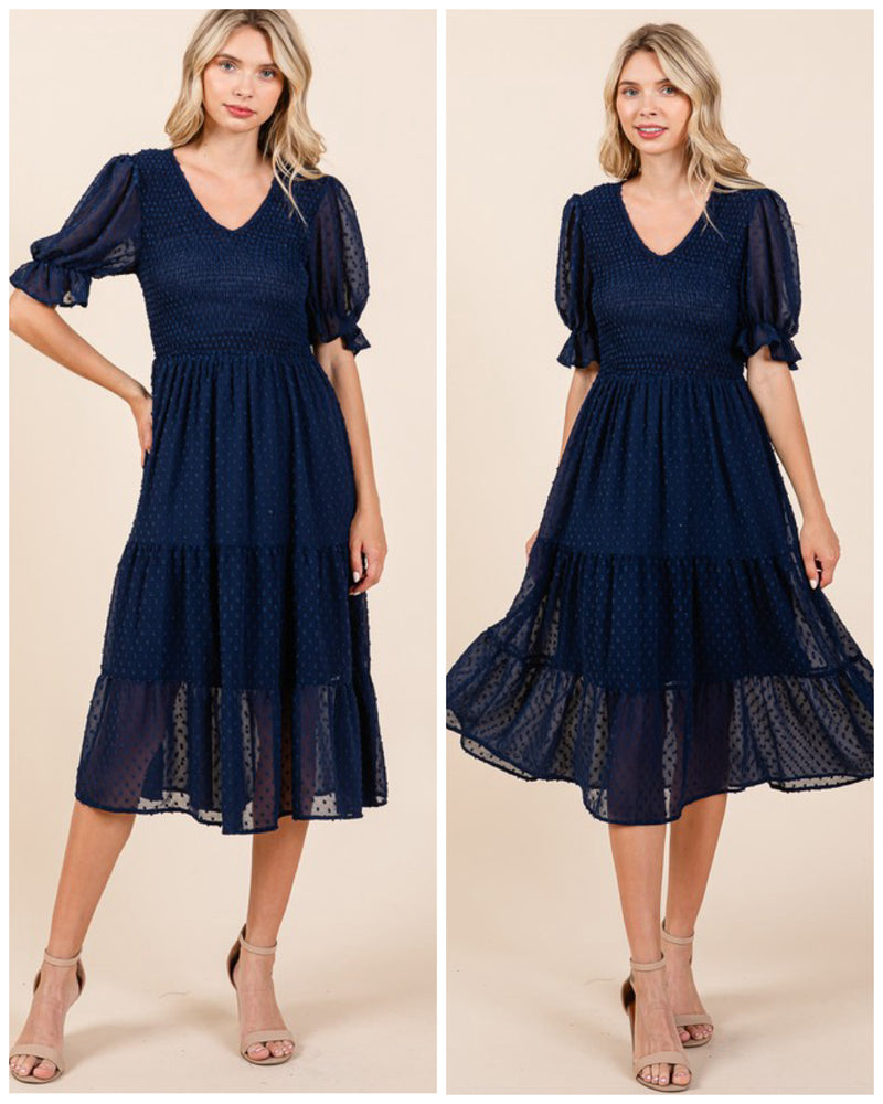 Navy Dot Design Midin Dress