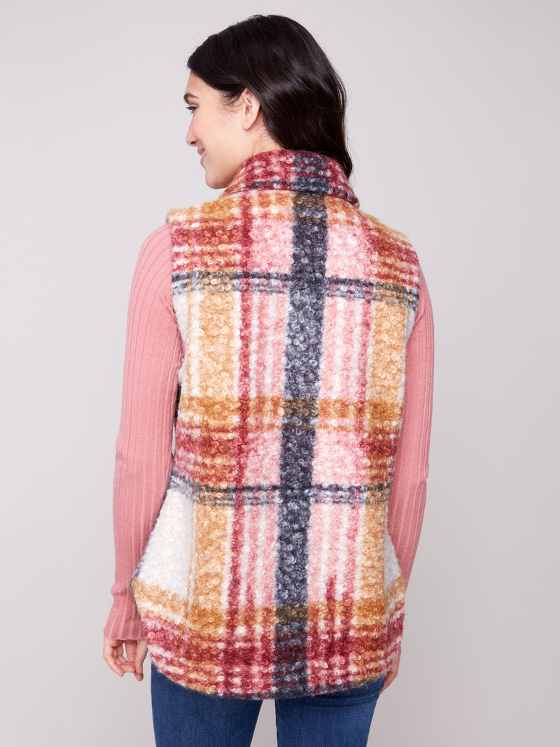 Charlie B Plaid Cardigan Cabernet