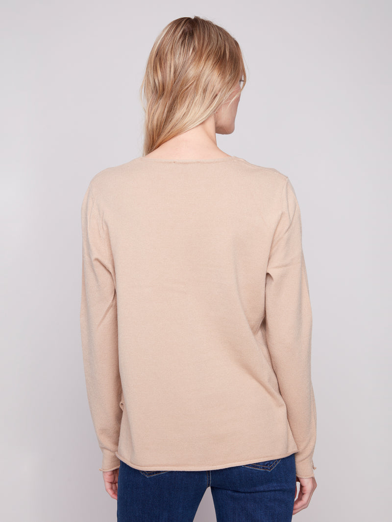 Charlie B Light Weight V Neck Sweater Sesame