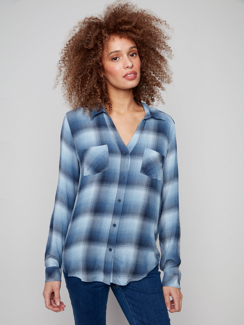 Charlie B Soft Plaid Button Up Shirt With Breast Pockets