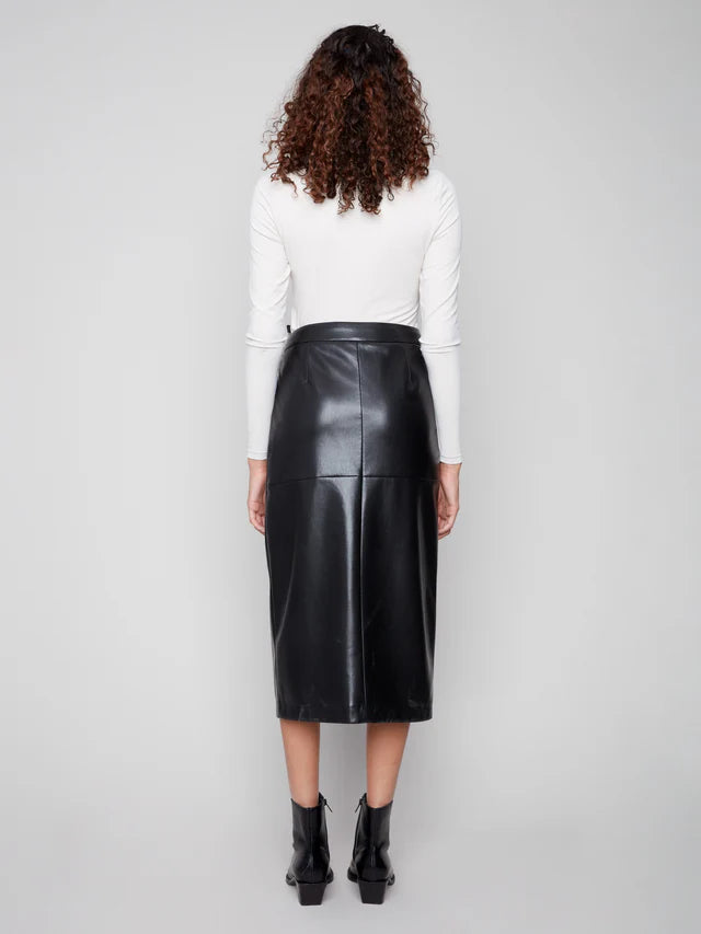Charlie B Faux Leather Midi Skirt Black