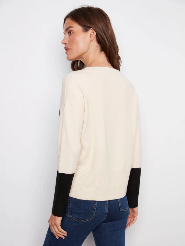 Charlie B White With Black Pocket/Sleeves Sweater