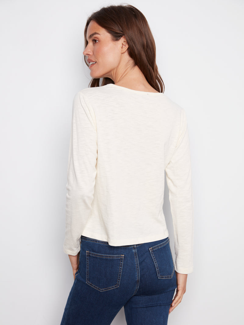 Charlie B Ecru Long Sleeve Embroidered Top