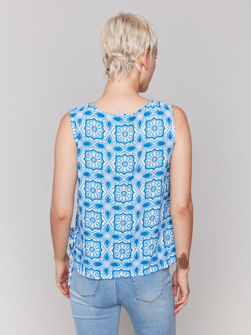 Charlie B Blue/White Print Tank Top With Bows