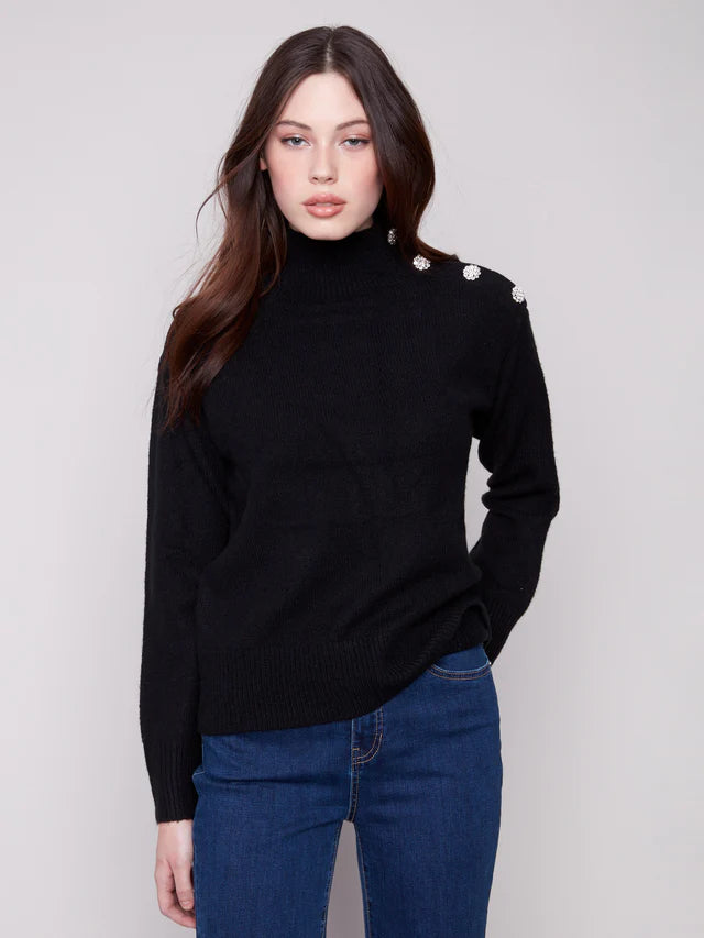 Charlie B Knit Black Sweater With Jewel Detail