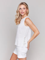 Charlie B Linen Tank Top With Side Bows White
