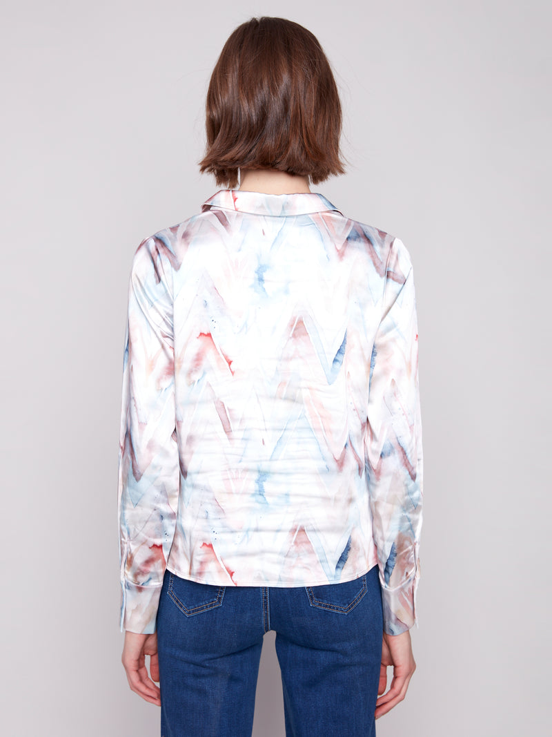Charlie B Silky Feel Pastel Chevron Print Blouse
