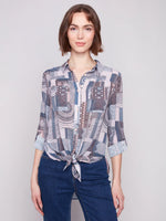 Charlie B Front Tie Blouse Patchwork