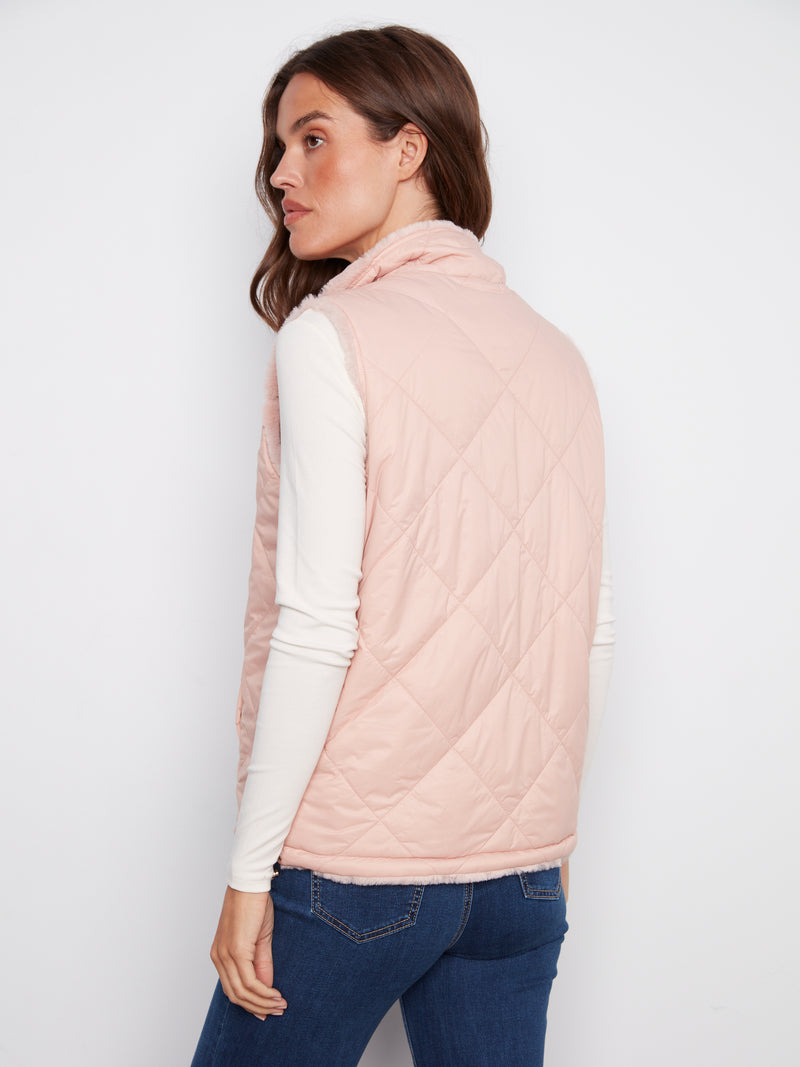 Charlie B Reversible Plush Vest Ballet Pink