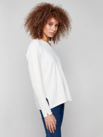 Charlie B Light Weight V Neck Sweater Ecru