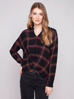 Charlie B Black Paid Front Tie Blouse