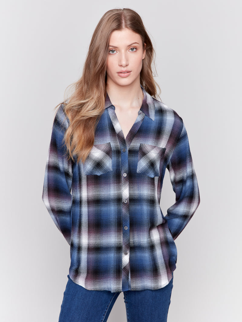 Charlie B Blue Plaid Blouse