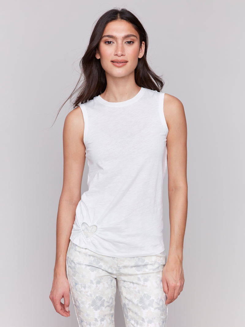 Charlie B Sleeveless Tank With Heart Detail-White