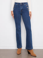 Charlie B Indigo Flare Jean With Pocket Button Detail