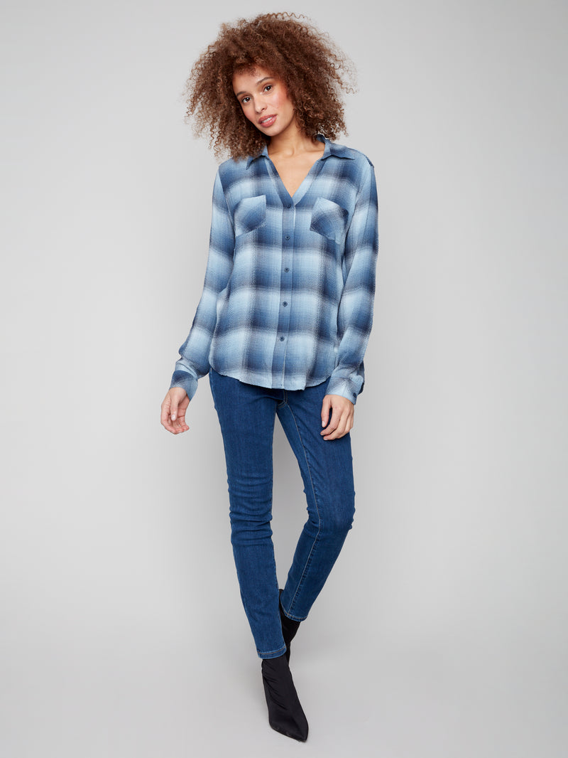 Charlie B Soft Plaid Button Up Shirt With Breast Pockets