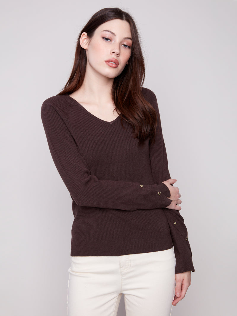Charlie B Ribbed Knit Sweater With Heart Rivets