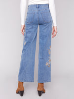 Charlie B Flower And Sequin Wide Leg Jeans