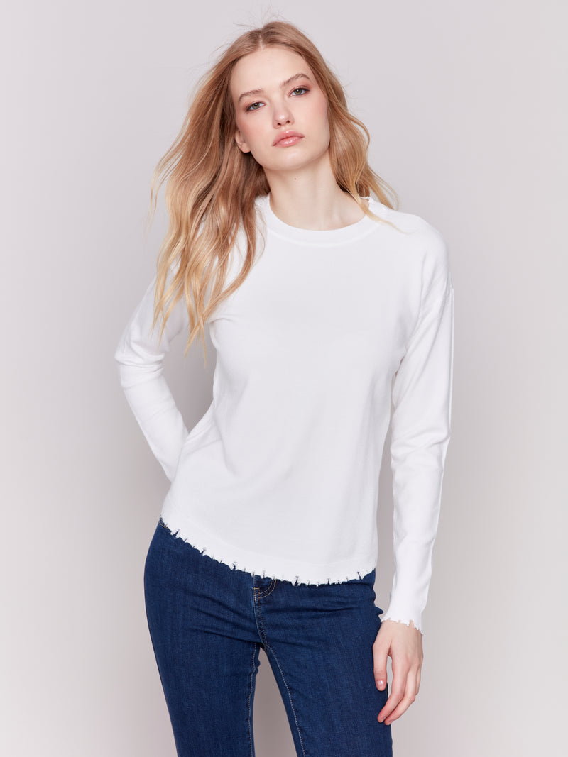 Charlie B Sweater Cream Distressed Hem