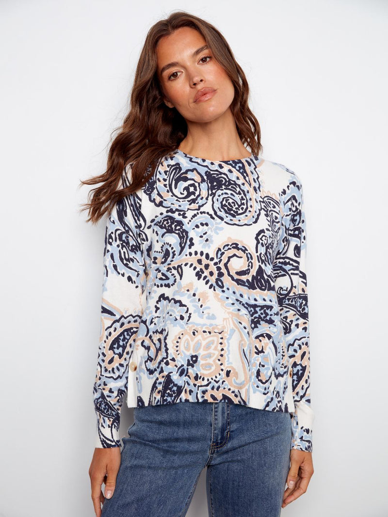 Charlie B Drop Shoulder Longsleeve Sweater With Side Buttons Rococo print