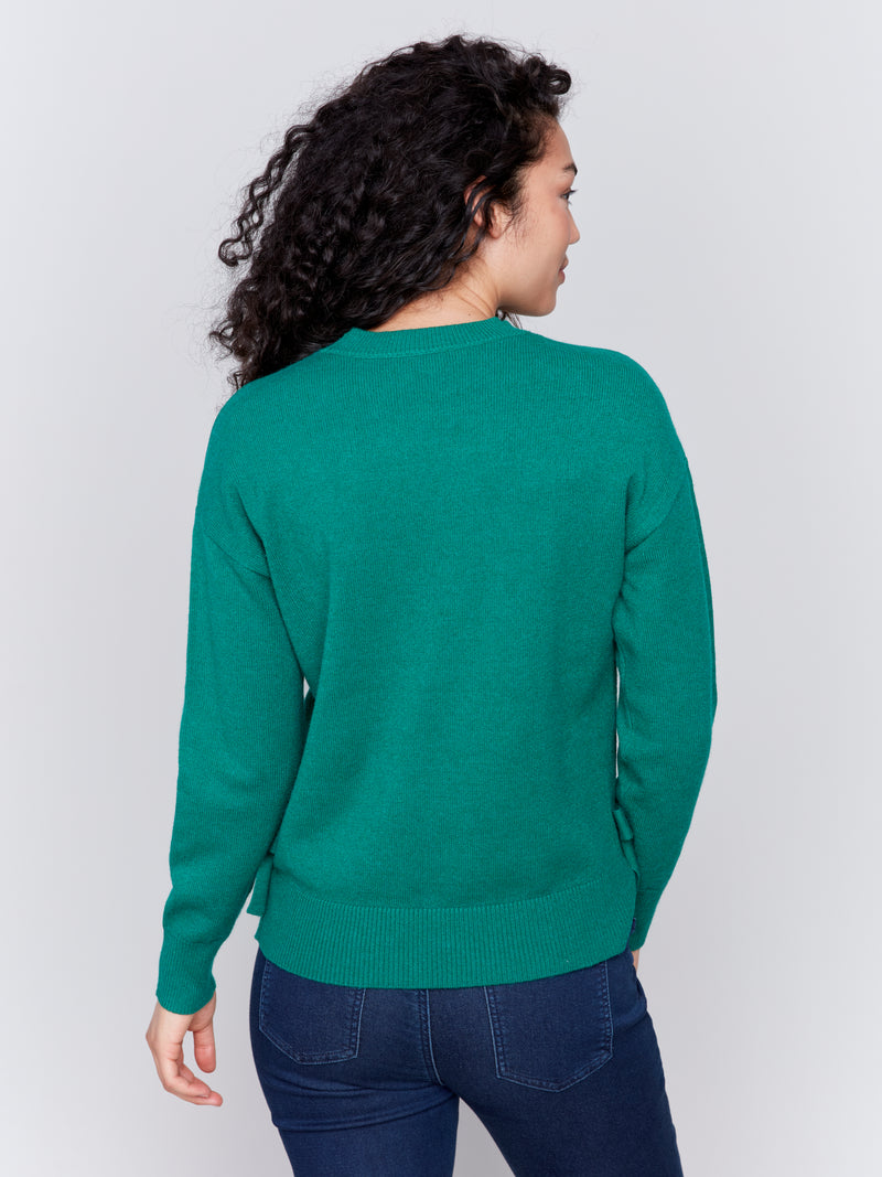 Charlie B Forest Green Sweater With Side Bows