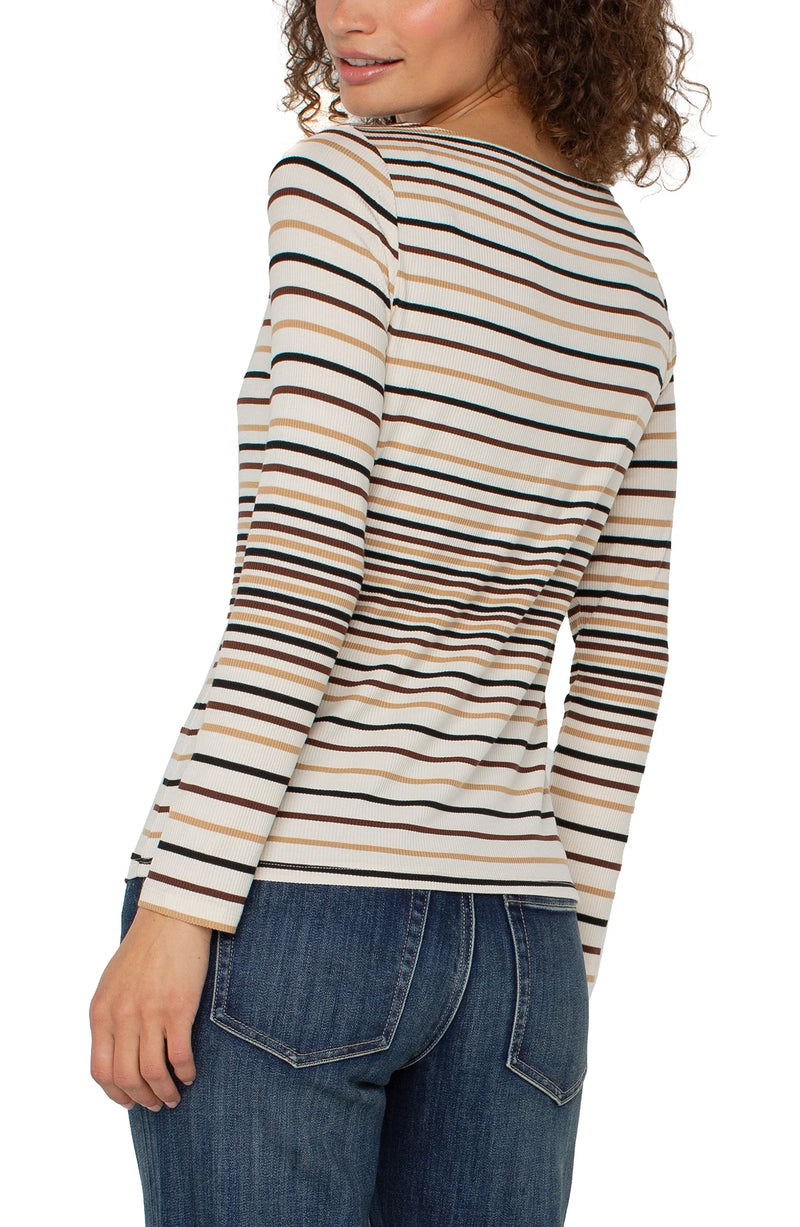 Liverpool Boat Neck Longsleeve Striped Ribbed Top