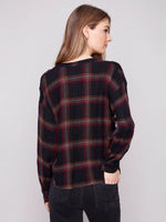 Charlie B Black Paid Front Tie Blouse