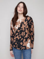Charlie B Reversible Black/Taupe Print Sweater