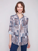 Charlie B Front Tie Blouse Patchwork