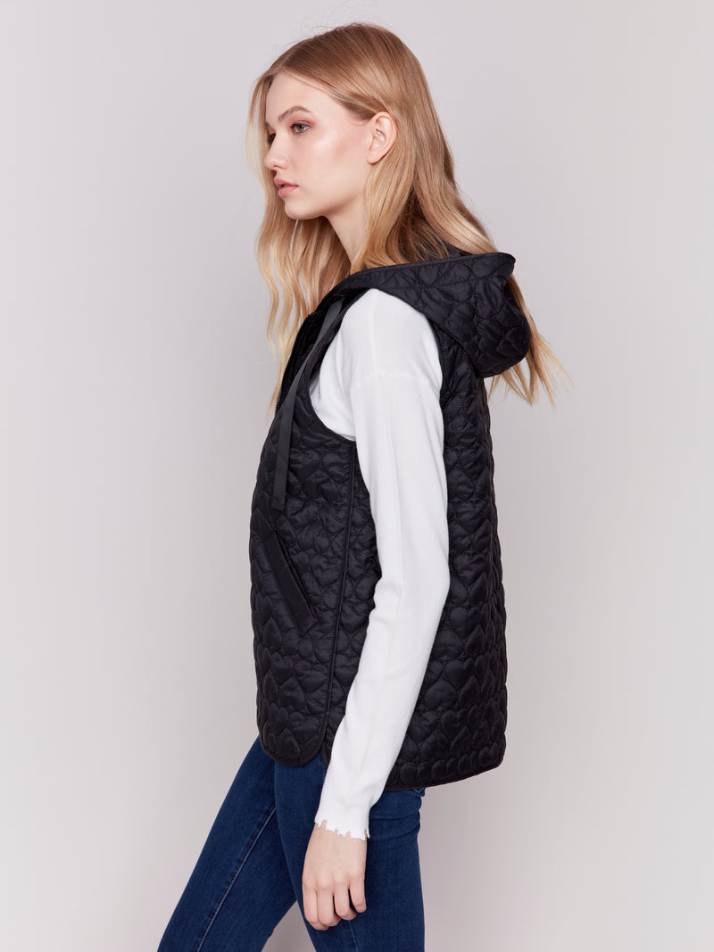 Charlie B Quilted Vest With Hearts Black