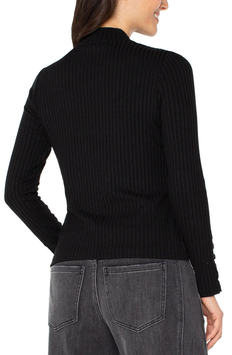 Liverpool Mock Neck Sweater With Buttons Black