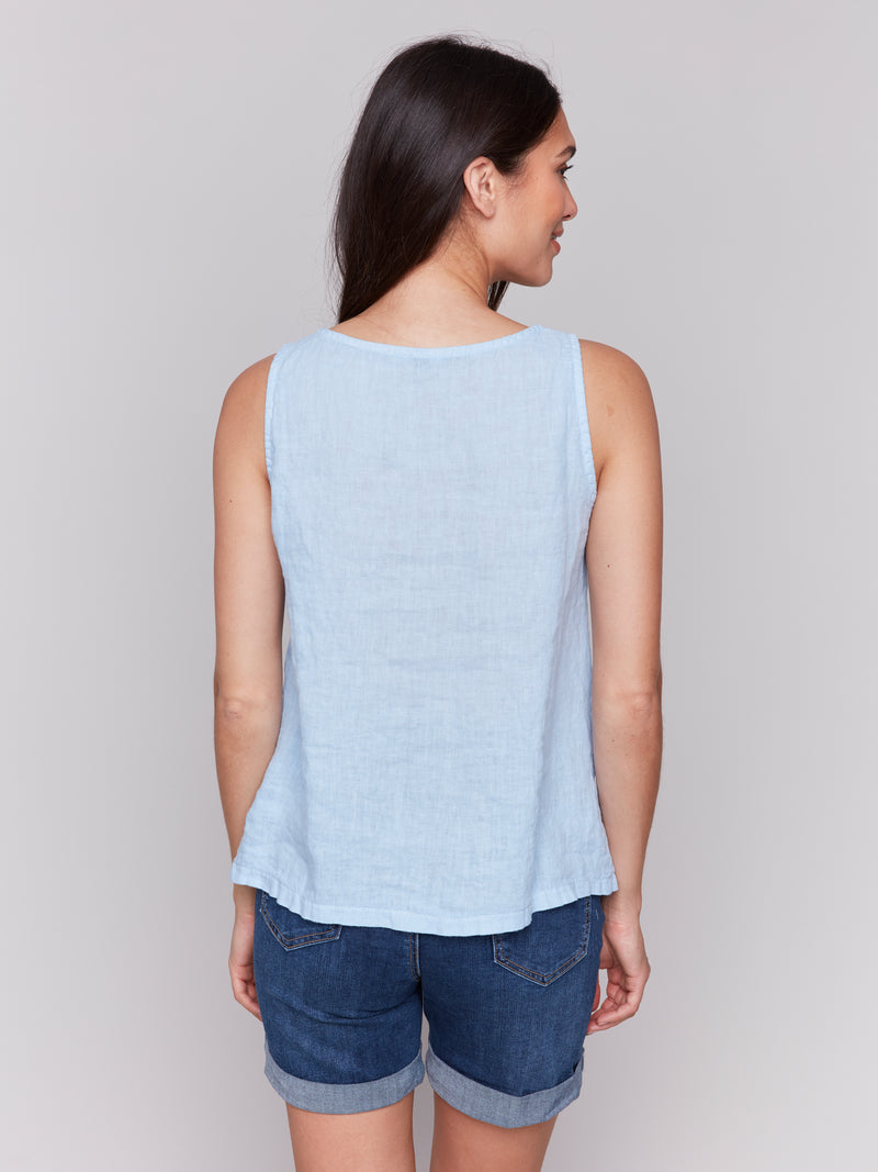 Charlie B Bluebell Linen Tank Top With Side Slit