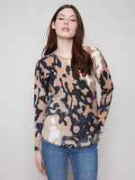 Charlie B Reversible Black/Taupe Print Sweater